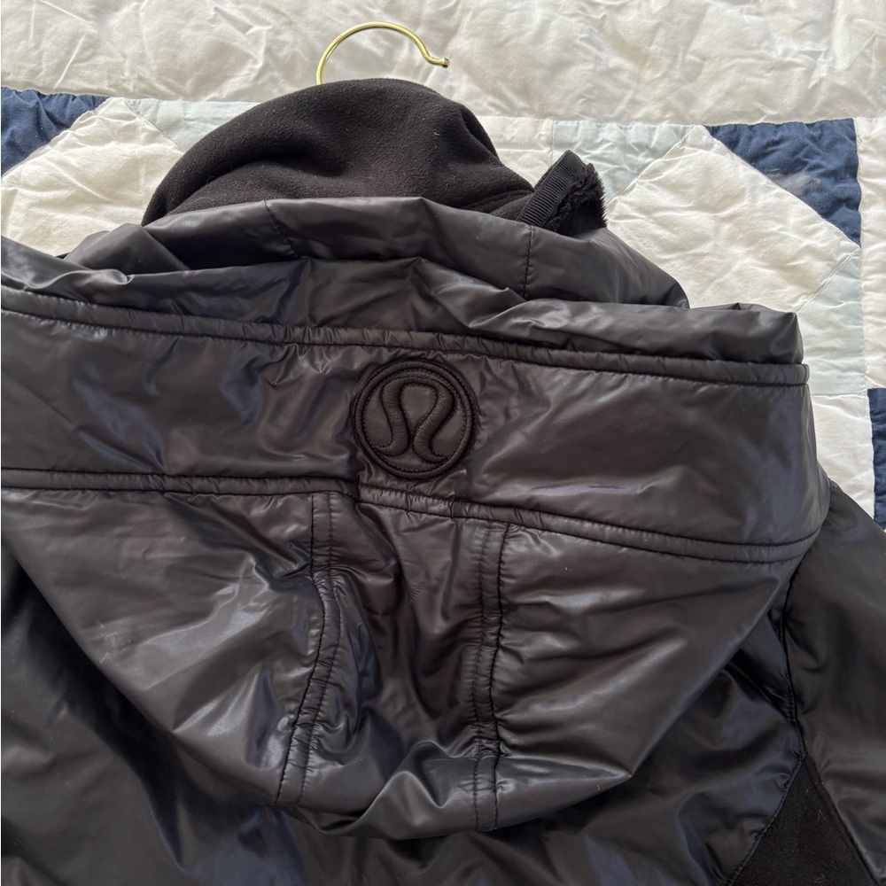 Lululemon Black Shiny Layered Full Zip Hoodie Jacket Women’s 10 - Picture 6 of 7